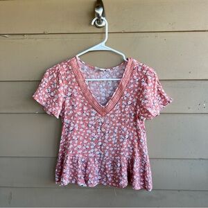 Hippie Rose Floral Peplum Short Sleeve Top - Size XS